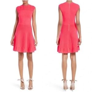 Ted Baker Zaralie Jacquard Skater Dress bright Coral pink size 2 US 6 like new